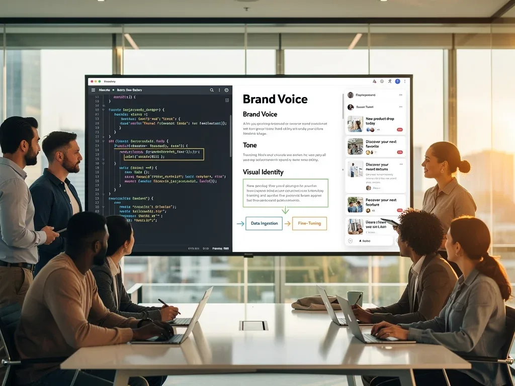 Marketing and AI teams collaborating on LLM training for brand voice.