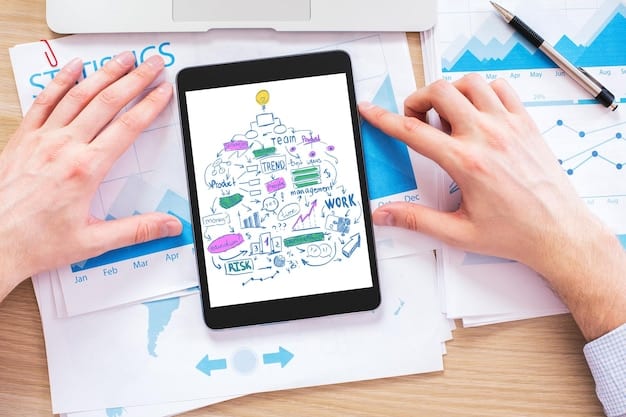 A graphic demonstrating the AI-driven predictive marketing process, starting with data collection from various sources (social media, CRM, website analytics), progressing through the AI algorithm analysis, and culminating in predictive insights and personalized marketing actions displayed on multiple devices.