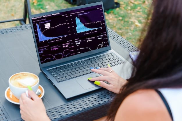 A dashboard showing AI-powered social media analytics, highlighting key metrics like engagement rate, reach, and audience demographics, with AI algorithms dynamically adjusting content strategy based on real-time data.