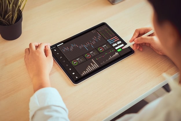 A dashboard is viewed on a tablet that displays predictive analytics for video campaigns, showcasing metrics like engagement rate, viewer demographics, and performance forecasts powered by AI. Charts and graphs illustrate the data, emphasizing AI's role in optimizing content strategy.