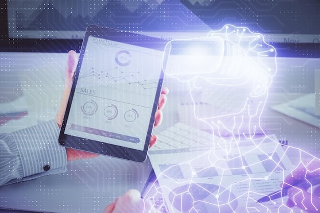A graphical representation of AI algorithms analyzing sales data, highlighting patterns and insights that would be difficult for humans to detect manually. The image shows data points being processed and visualized in a dynamic and informative way.