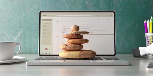 A time management concept showing a balanced scale. On one side are traditional email tasks (sorting, reading, replying) and on the other side is the AI-powered email management tool (intelligent sorting, automated replies). The scale indicates that the AI side is significantly lighter, representing the reduction in time and effort.