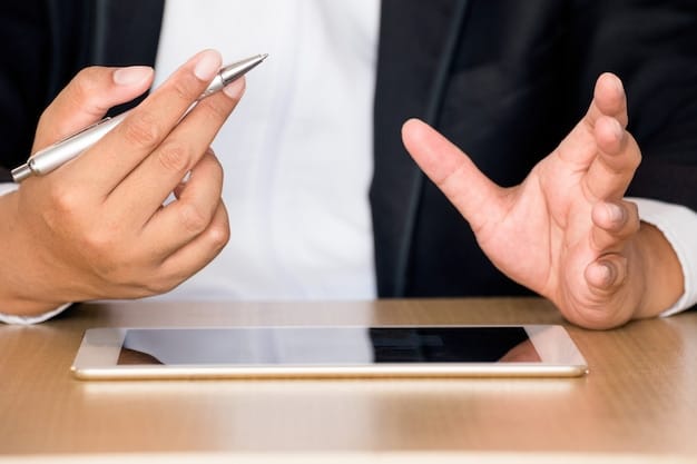 A close-up shot of a tablet screen displaying a real-time transcription of a meeting discussion, highlighted with AI-generated summaries and action items, seamlessly integrated into the meeting interface.