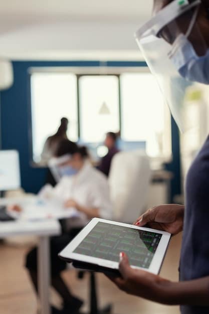 A diverse group of professionals collaborating in a modern office space, with subtle AI interfaces displayed on their devices, indicating AI assistance.