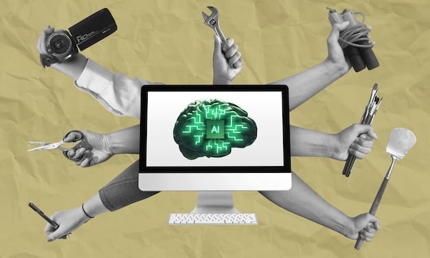 A collage of icons representing various AI productivity tools, such as Grammarly, Jasper.ai, Tableau, and Monday.com. The icons are arranged in a visually appealing way to showcase the diverse range of AI tools available.