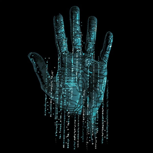 A stylized representation of a hacker's hands manipulating abstract data points that form an AI neural network, emphasizing evasion.