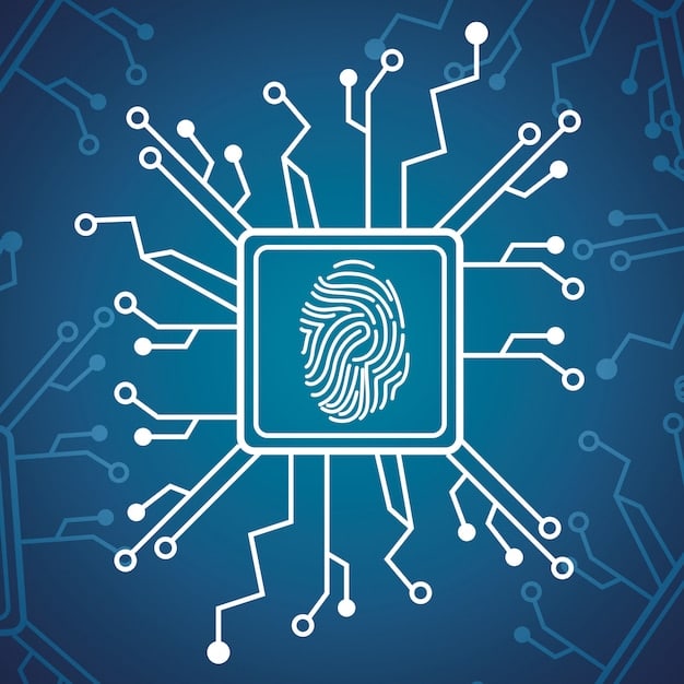 A digital fingerprint overlapping with a circuit board pattern, symbolizing secure data and integrated AI security solutions.