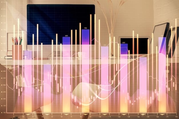 A detailed financial chart showing upward trends in AI investment and economic growth, with abstract AI data visualizations in the background, reinforcing the economic impact.